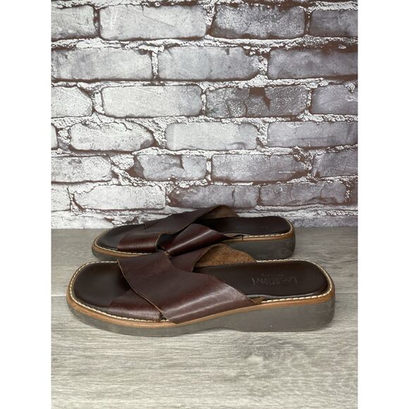 Emozioni Dark Brown Leather Slides Wedge Sandals Men Sz 45EU/12M US main image 10